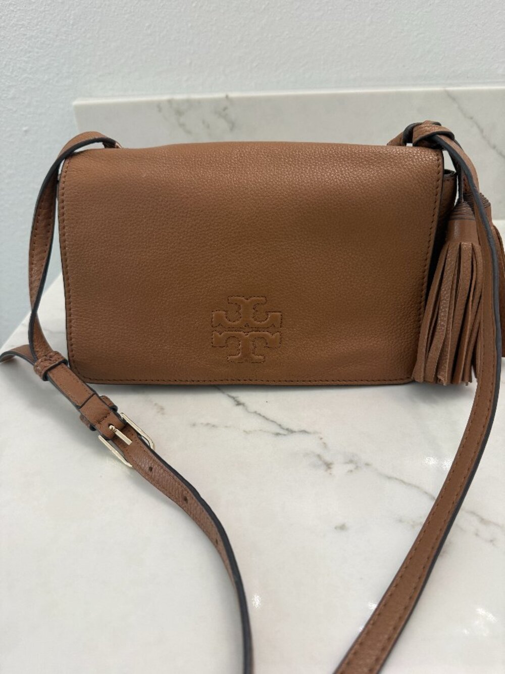 Tory Burch Thea Mini Crossbody Purse in Royal Tan
